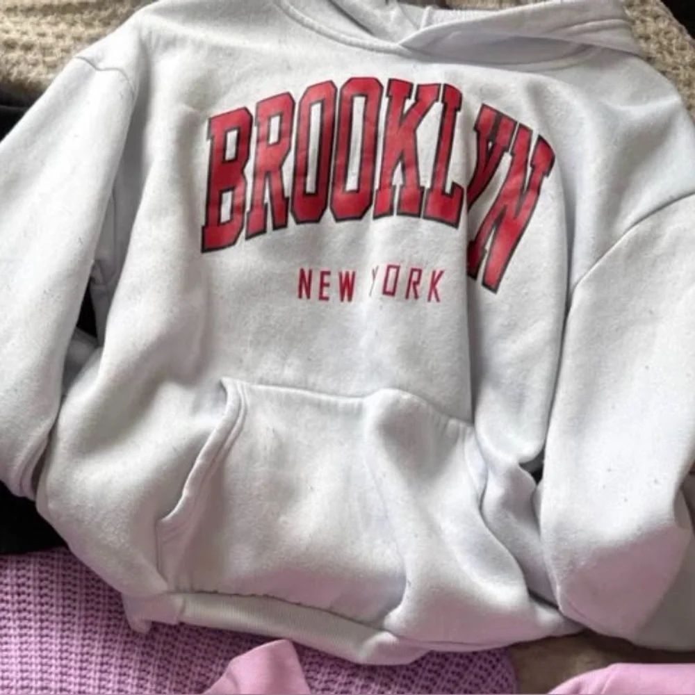 White Hoodie with Red Brooklyn Print